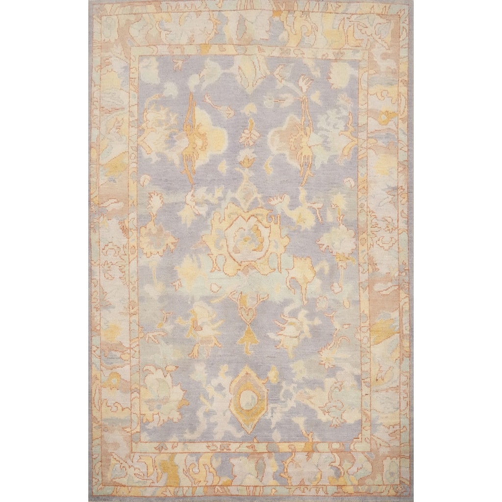 Hand Knotted Oriental 100% Wool Carpet Transitional Floral Purples Oushak Area Rug - 6' 10'' X 5' 1''