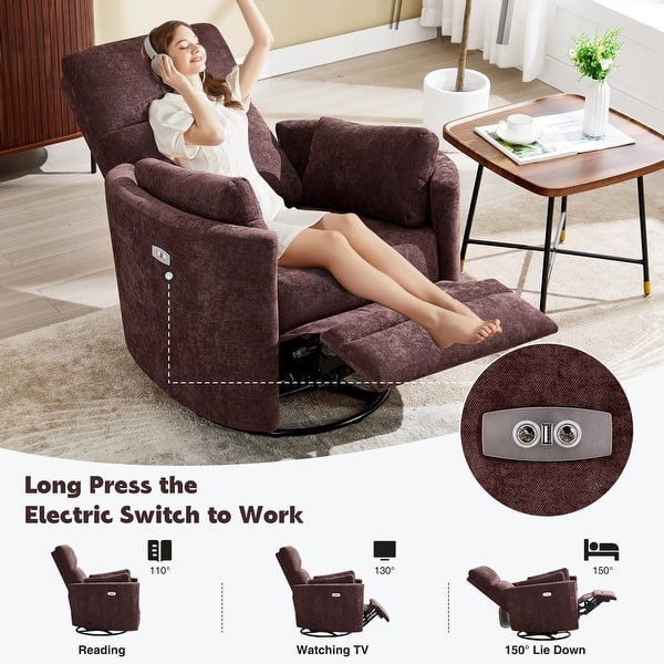 dimension image slide 3 of 8, HOMYKA Power Rocker Swivel Recliner with USB and Type-C Ports