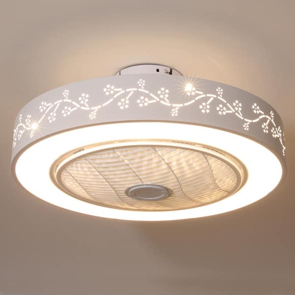 slide 2 of 11, Enclosed Smart LED Flush Mount Low Profile Round Ceiling Fan - 22" 22" - White