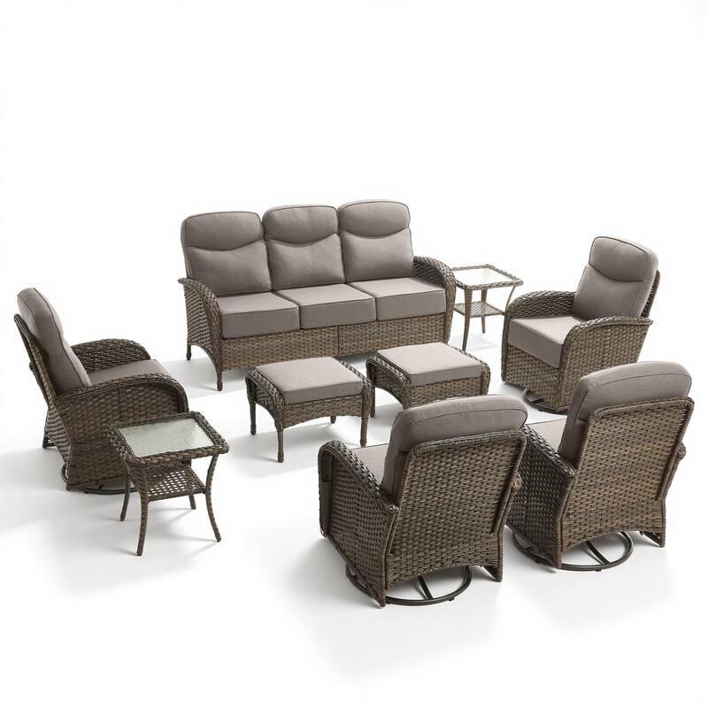 Pocassy Outdoor 9-Piece Sofa Swivel Chair with Ottoman