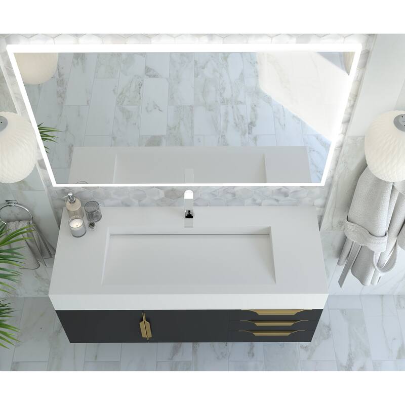 Nile 48" Wall Mounted Bathroom Vanity Set w/ White Top