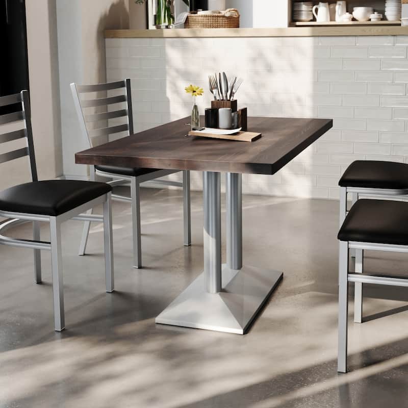 Rectangular Solid Wood Tabletop w/ 27" x 15" Two-Column Dining Height Table Base - 30"W x 48"D x 29.5"H