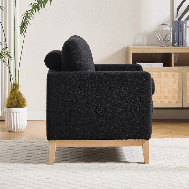 35.4"W Modern Reading Chair,Upholstered Accent Chair with Pillows and Wood Legs