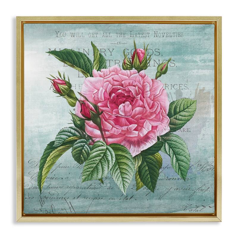 Stupell Pink Dahlia over Rustic Framed Floater Canvas Wall Art Design By Susan Arnot - 25 x 25 - Gold