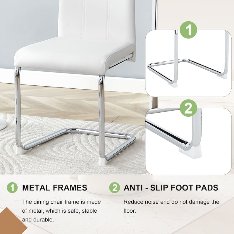 2-Pack White PU Upholstered Dining Chairs