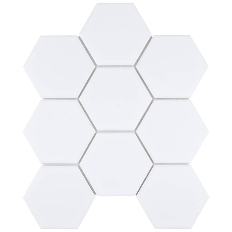 Merola Tile Metro Super Hex Series Matte White 10" x 11-1/2" Porcelain Mosaic Tile