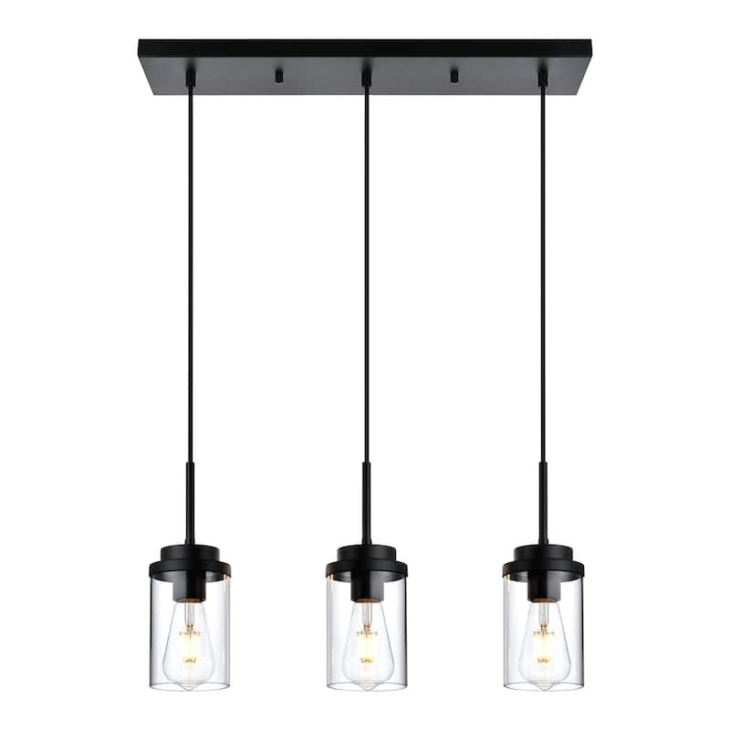 Kitchen Pendant Lighting Over Island 3 Lights Linear Chandelier, Light Fixtures Ceiling Hanging Lamp with Clear Glass Shade - Black