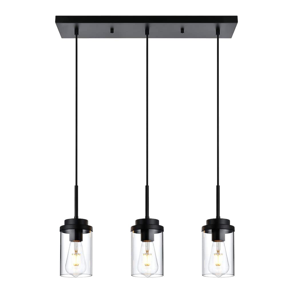 Kitchen Pendant Lighting Over Island 3 Lights Linear Chandelier, Light Fixtures Ceiling Hanging Lamp with Clear Glass Shade