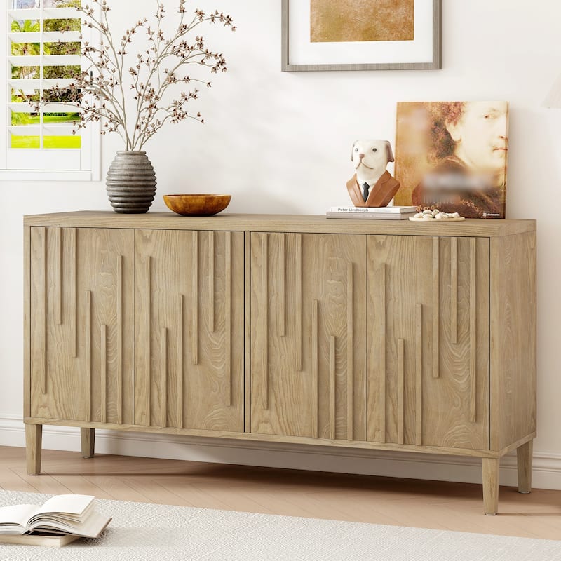 Farmhouse 59.8in 4 Doors Sideboard with Hidden Handle