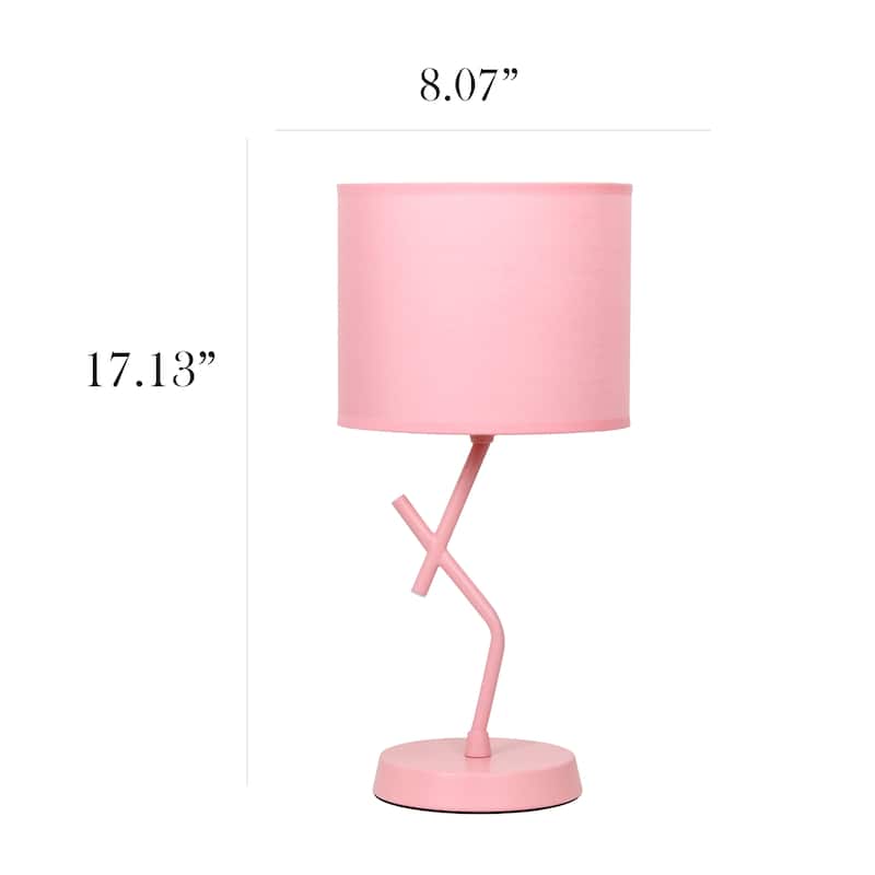 Modern Geometric Metal Table Lamp with Fabric Drum Shade for Bedroom Living Room Office Decor - 8.07” x 8.07” x 17.13”