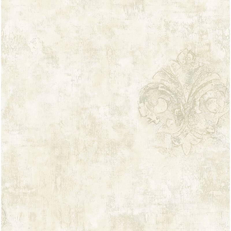 Seabrook Designs Galilea Damask Faux Unpasted Wallpaper - 20.5 in. W x 33 ft. L - Metallic Eggshell