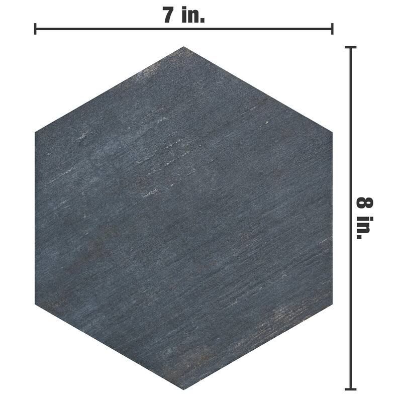 Merola Tile Retro Mini Hex Blue 7" x 8" Porcelain Floor and Wall Tile
