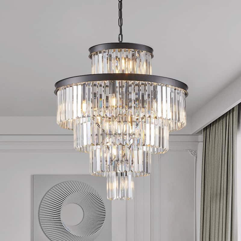 Luxury Crystal Chandelier Hanging Pendant Light Fixture - Black