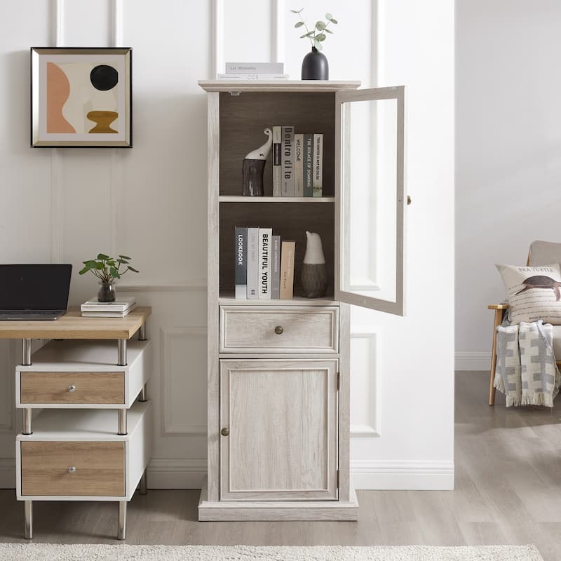 Tall Storage Cabinetwith Glass Doors and Drawer
