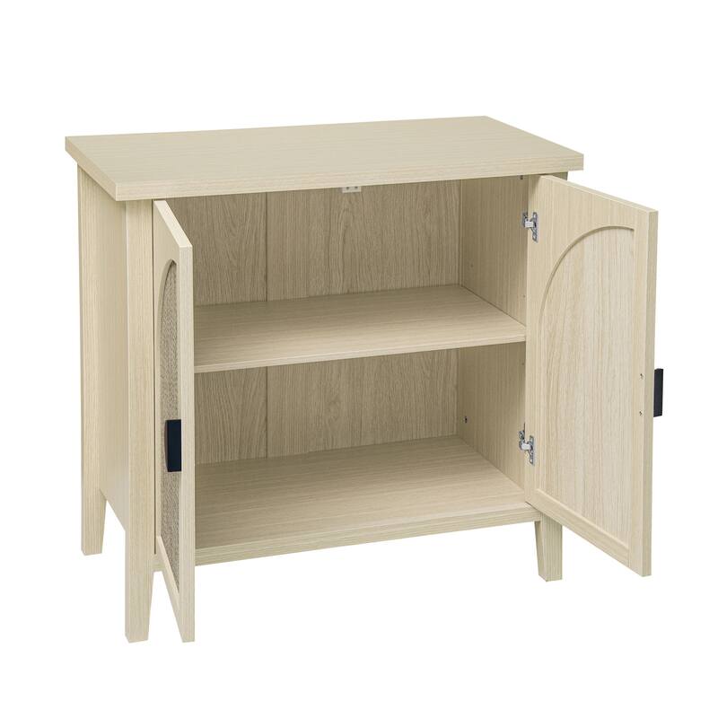 Roomfitters Rattan 2 Door Storage Cabinet, Accent Sideboard Buffet Cabinet with Adjustable Shelves, Natural