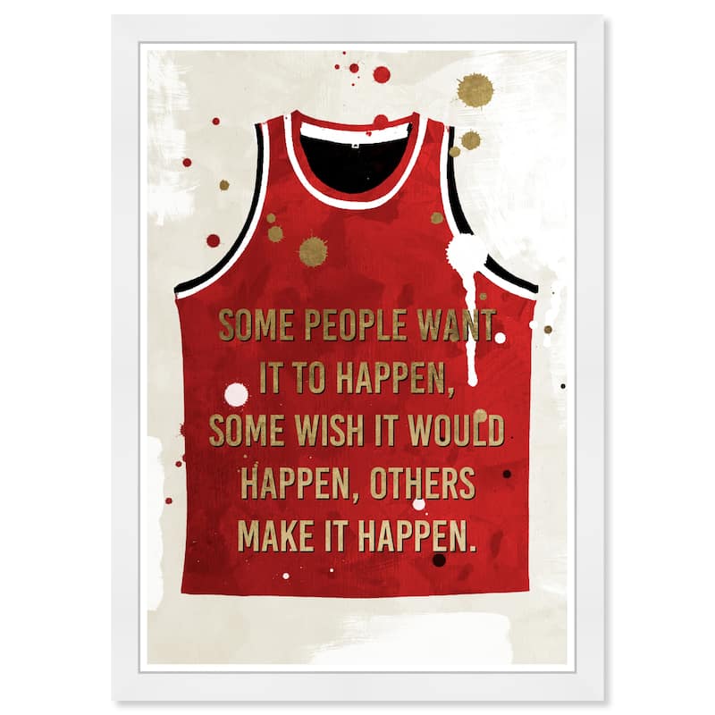 Wynwood Studio Prints Fashion and Glam Make it Happen Jersey Red and Metallic Gold Glam Wall Art Canvas Print