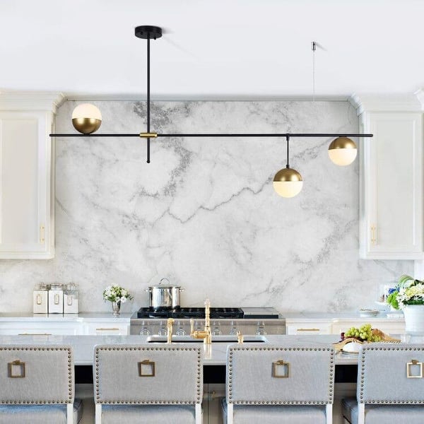 Picture of Minimalist Modern 3-Light Frosted Glass Globe Linear Island Chandelier ...