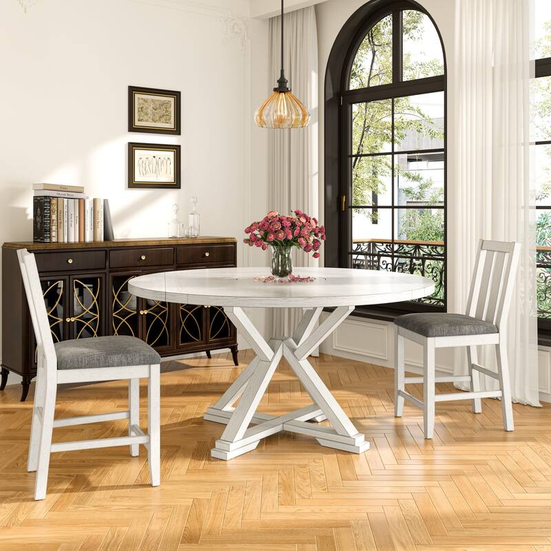 Drop Leaf Kitchen Table and Chairs Set Solid Wood Counter Height Kitchen Table and Chairs Set, Round Table Set for Dining Room - 3-Piece Sets