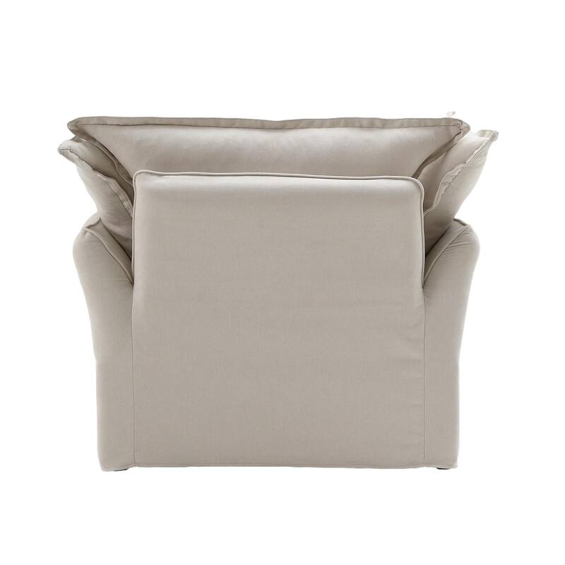 Minimalism Living Room Furniture Set Down Filled Comfort Overstuffed Modern Linen Sofa Loveseat, Chair and Ottoman