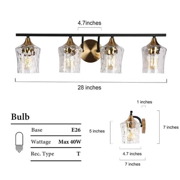 dimension image slide 4 of 7, Modern Black Gold Bathroom Vanity Light Hammered Glass Wall Sconces Lamps with 1/2/3/4 Lights