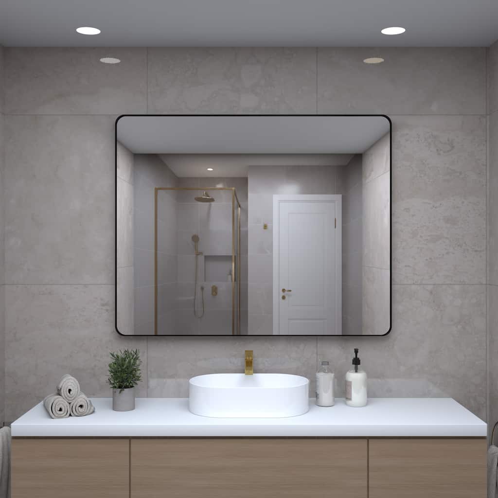 32 Inch Black Rectangular Mirror Metal Framed Mirror Vanity Mirror Dressing Mirror, for Bathroom, Living Room - 40