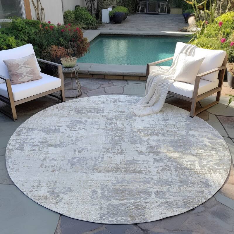 Machine Washable Indoor/ Outdoor Abstract Chantille Rug - Ivory - 8' x 8'