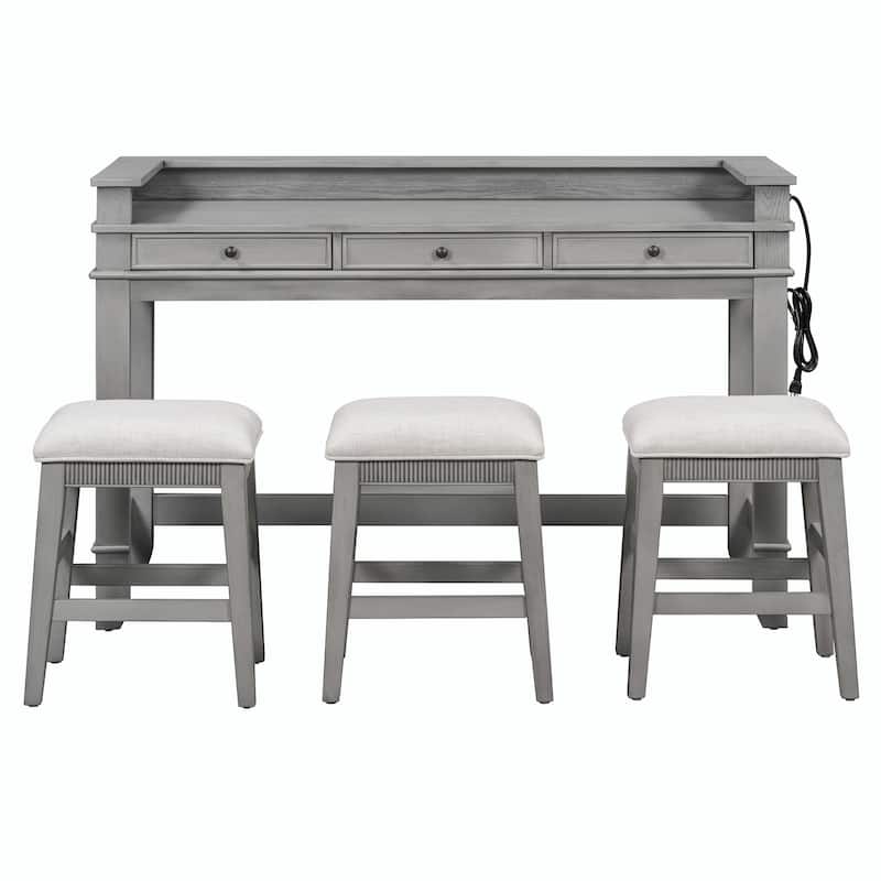 4-Piece Dining Table Set for 3 - Retro Kitchen Table with 3 Storage Drawers and Matching Chairs
