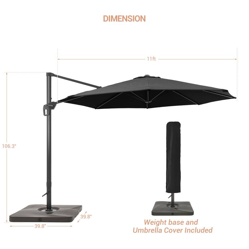 LIVOOSUN 11ft Patio Offset Umbrella Cantilever Umbrella with Base