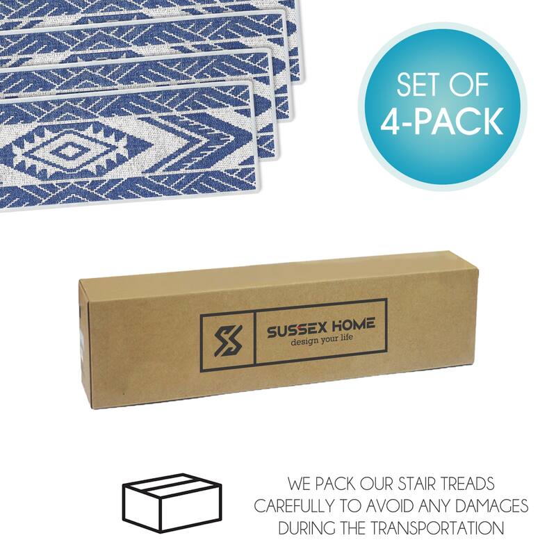 SussexHome Memorial Design 9" X 28" Stair Treads - 70% Cotton Anti-Slip Carpet Strips for Stairs-with Double Adhesive Tape