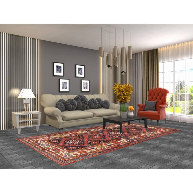 Vegetable Dye Kazak Oriental Antique Area Rug Handmade Wool Carpet - 4'10" x 9'2"