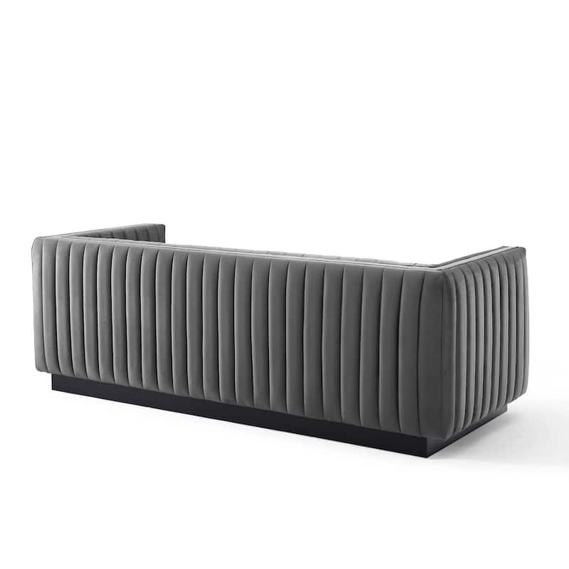 Silver Orchid Rosar Channel Tufted Velvet Sofa
