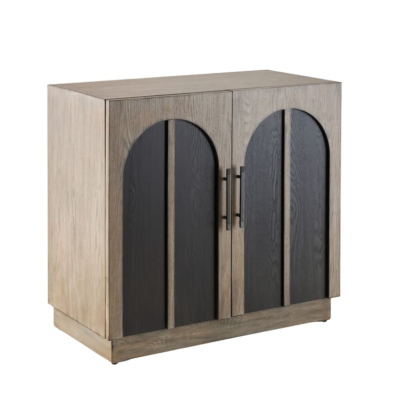 Wooden Washed 2 Door Cabinet with Black Split Arches and Metal Bar Handles - Gray - Roche River Decor - 18"W x 35"L x 33"H
