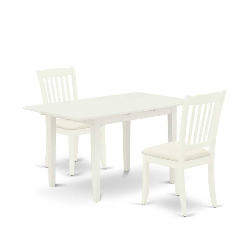 HomeStock 3-Piece Linen White Finish Rectangular Solid Wood Top With Butterfly Leaf Dining Table Set