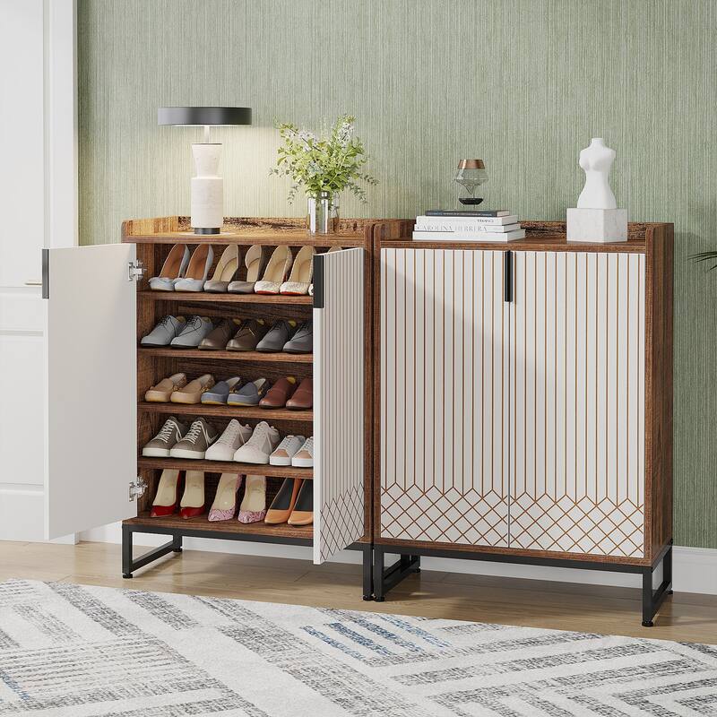25 Pairs Shoe Cabinet with Doors, 5 Tiers Shoes Rack Organizer Cabinet - 5-Tier