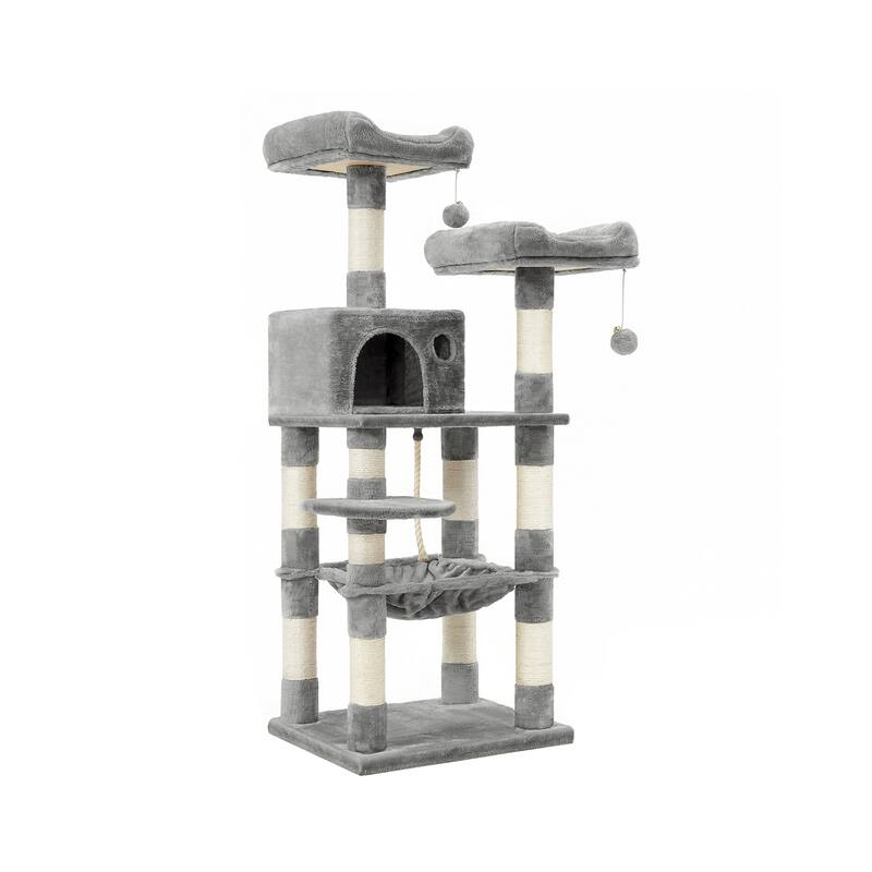 Grey Multi-Level Cat Tree with Sisal-Covered Scratching Posts and Hammock - Light-Grey