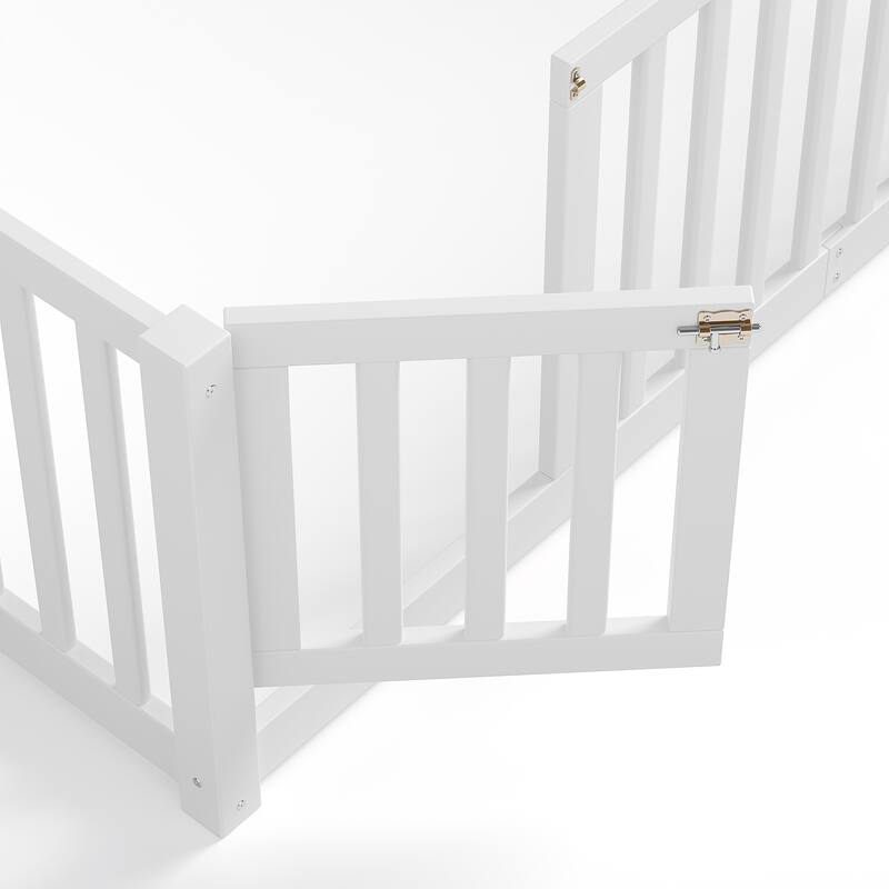 Montessori Floor Bed with Safety Guardrails & Door, Kids Low Profile Frame, Available in Queen/Full/Twin