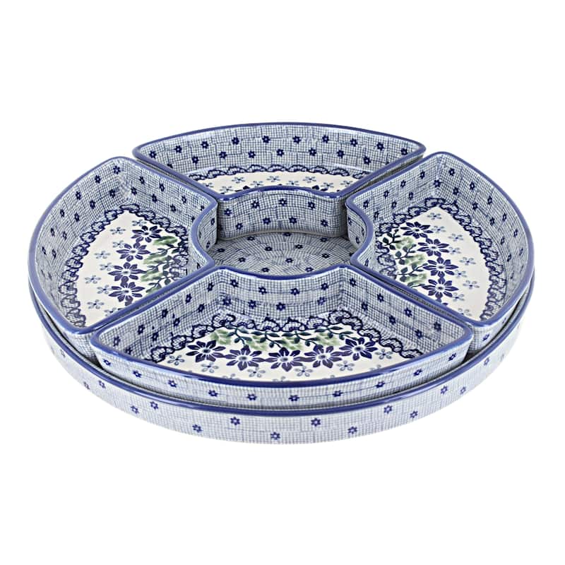 Blue Rose Polish Pottery N008 Manufaktura Tray with 4 Plates - Halsey