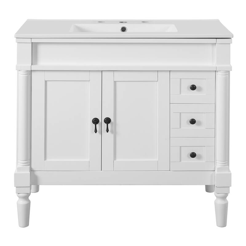 GDFStudio - Hellie 36" Modern Bathroom Vanity with Ceramic Sink - Soft-Close Doors, Drawers & Adjustable Storage