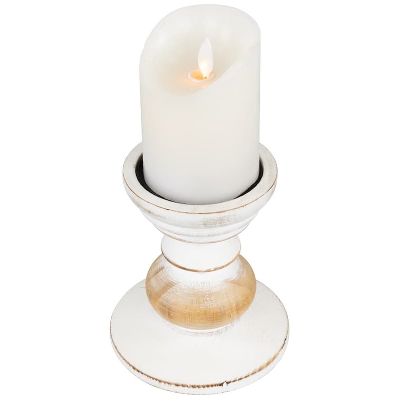 Wooden Pedestal Pillar Candle Holder - 5.5" - Brushed White