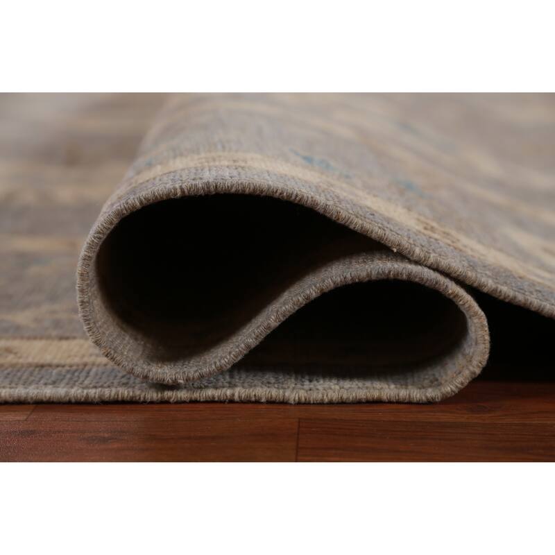 Hand Knotted Oriental 100% Wool Carpet Transitional All-Over Navy Blue & Blues Oushak Area Rug - 12' 2'' X 9' 3''