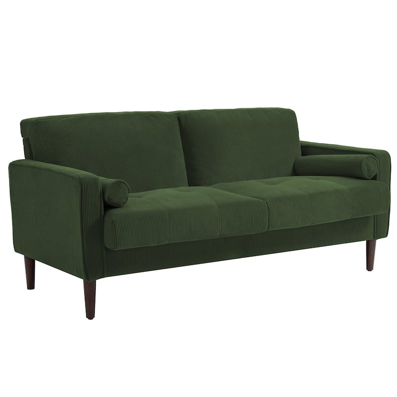 Modern Corduroy Upholstered 2 Seater Sofa with Bolster Pillows