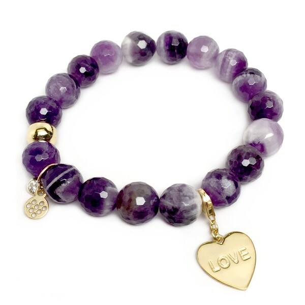 Purple Amethyst Love Heart Gold Charm Emma 7" Bracelet
