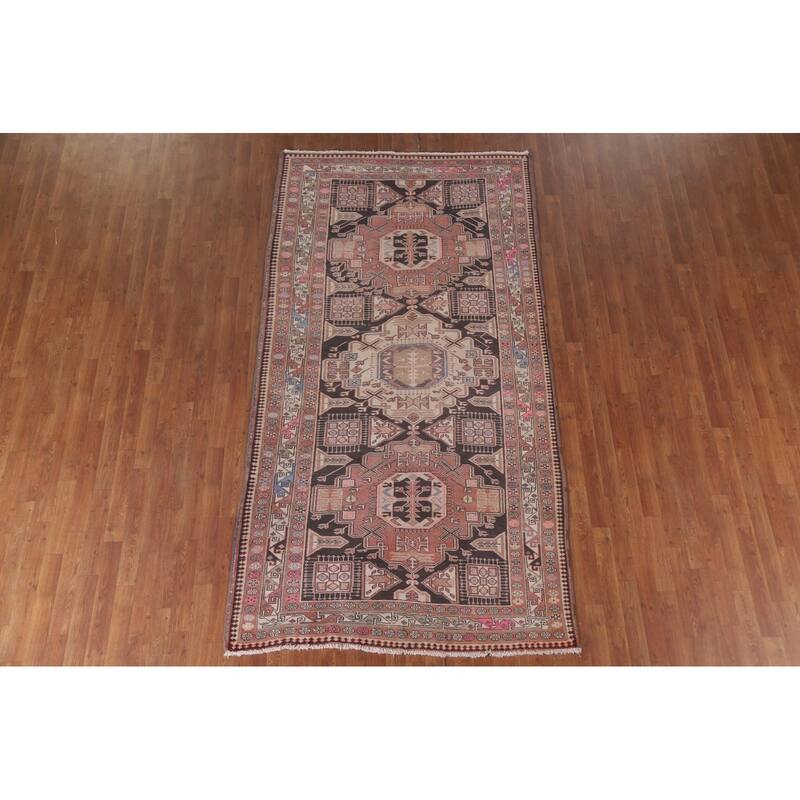 Hand Knotted Oriental 100% Wool Carpet Traditional Geometric Pink Meshkin Area Rug - 9' 4'' X 4' 11''