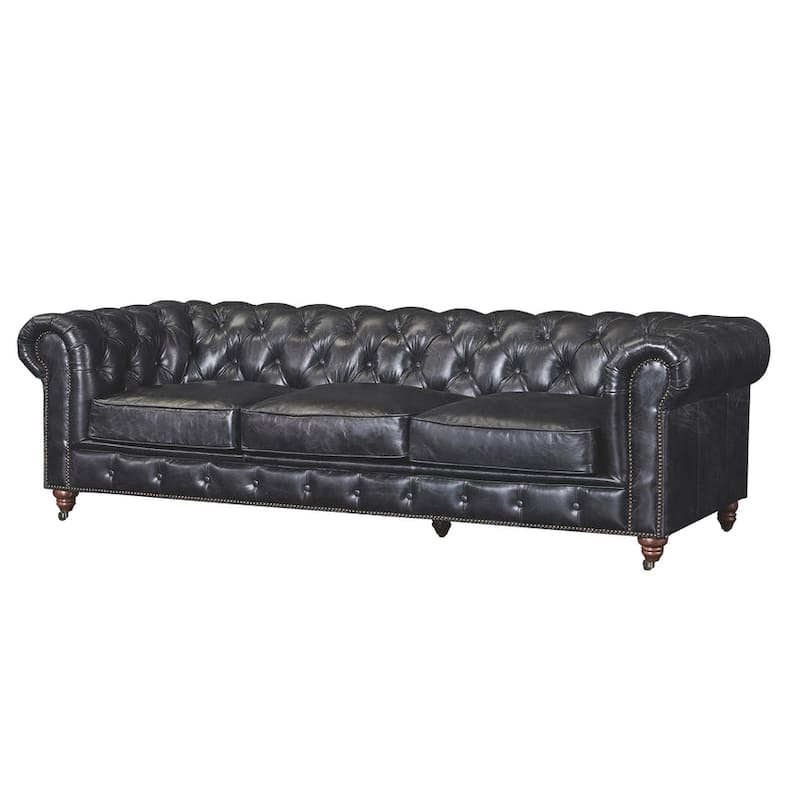 Century Chesterfield Sofa - Light Chestnut Leather - Black