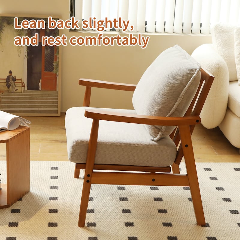 Accent Chair with Solid Wood Frame, Living Room Chair with Soft Fabric Cushion, Cozy Bedroom Chair, Comfy Armless Reading Chair