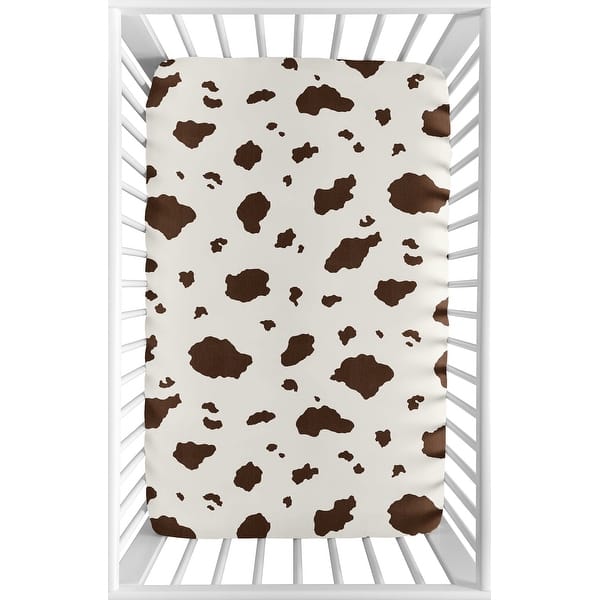 slide 2 of 6, Sweet Jojo Designs Cow Print Girl Boy Gender Neutral Fitted Mini Portable Crib Sheet Brown Vintage Animal Print Western Retro