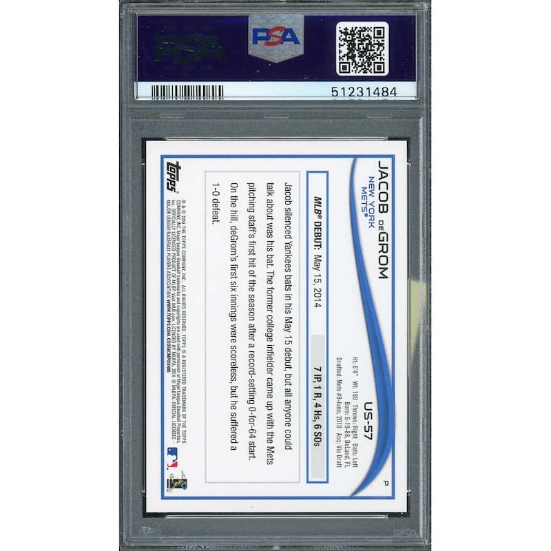 Jacob Degrom 2014 Topps Update Baseball Rookie Card #US57 PSA 10 - 8'6" x 11'6"
