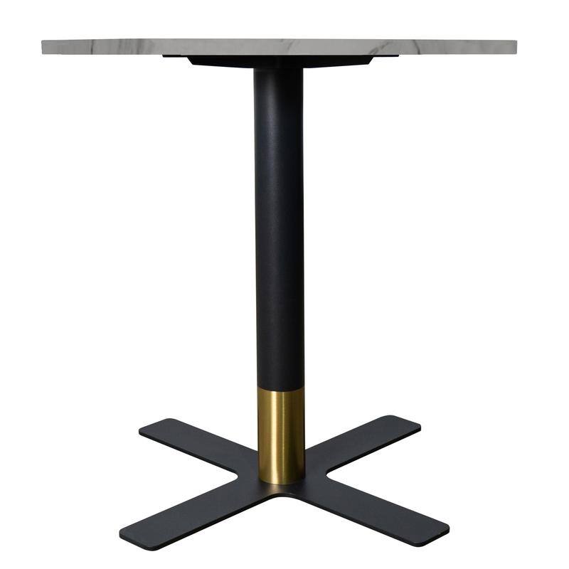 Vail Round Dining Table 27 in. Sintered Stone Tabletop in Black Stainless Steel Cross X-Shape Pedestal Base