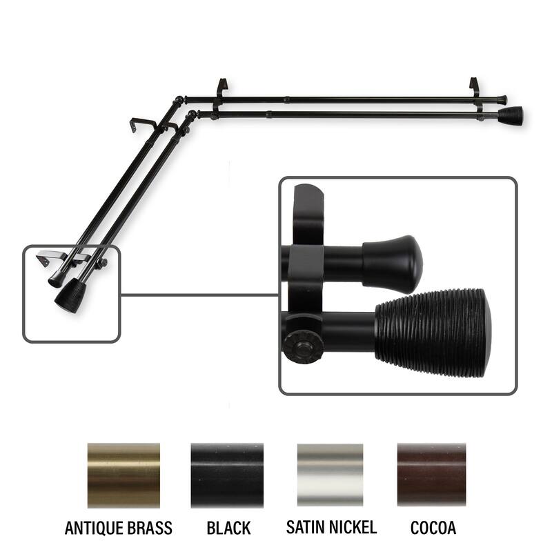 InStyleDesign Zephania Corner Window Double Curtain Rod 13/16 inch dia. - 48 to 84 inches - Black