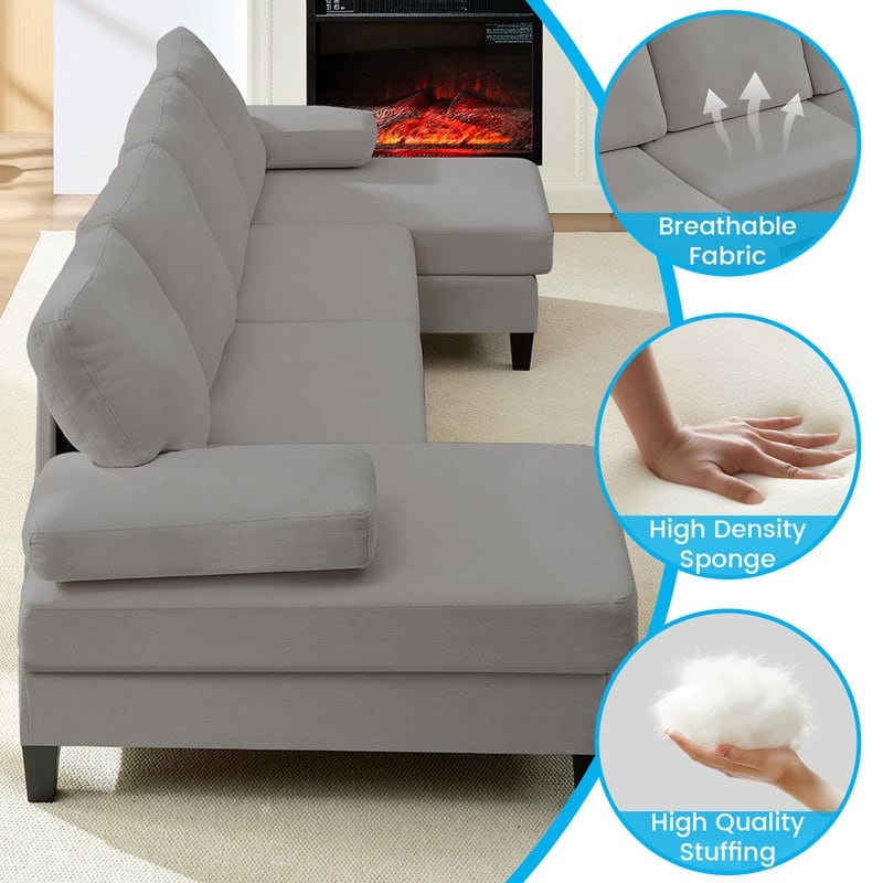 Mixoy W110"Velvet U-Shaped Sectional Sofa Couches,Upholstered 4-Seater Sofa with Double Chaises and Sleepable Armrest